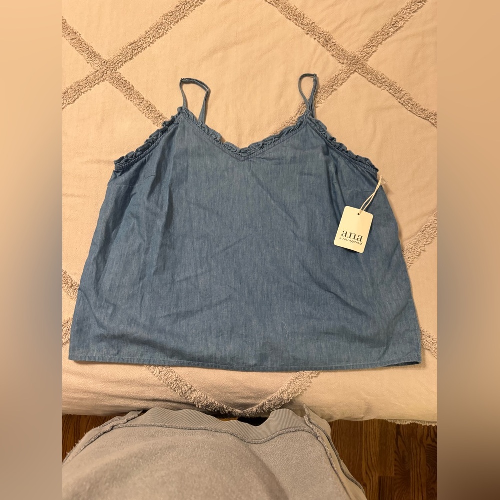 a.n.a Blue Denim-Look Lace Trim Camisole